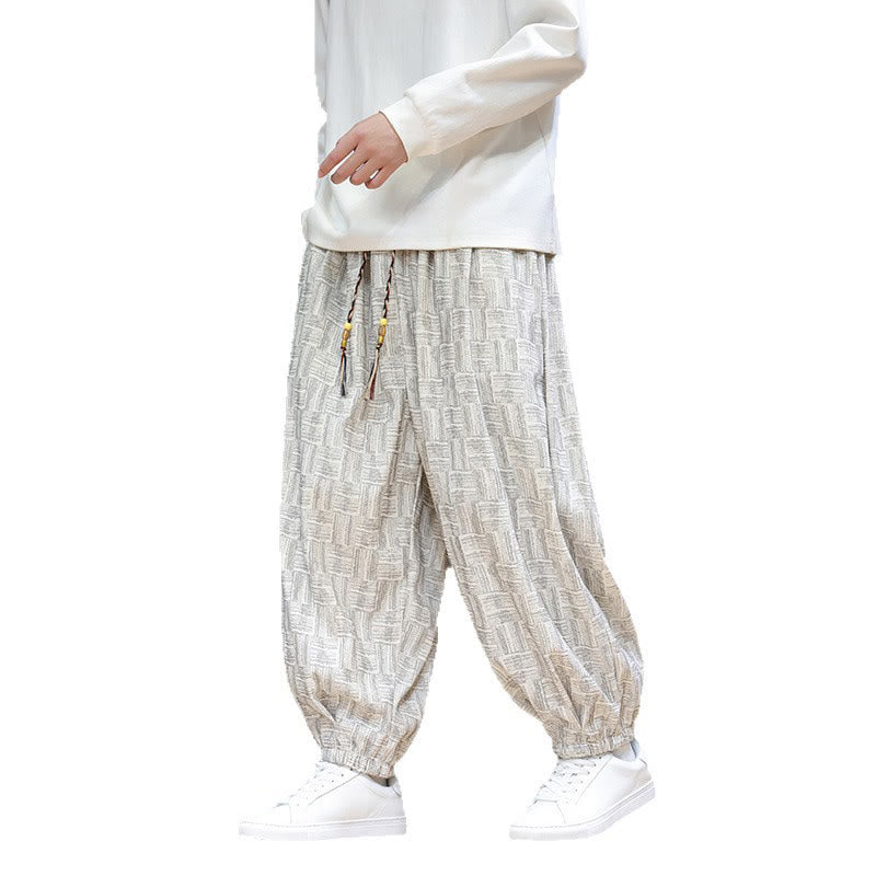 Buddha Stones秋 ジャカード チェック柄 コットン コーデュロイ メンズ ハーレムパンツ ポケット付き - image 22