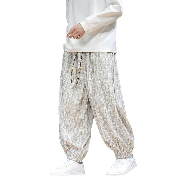 Buddha Stones秋 ジャカード チェック柄 コットン コーデュロイ メンズ ハーレムパンツ ポケット付き - image 22