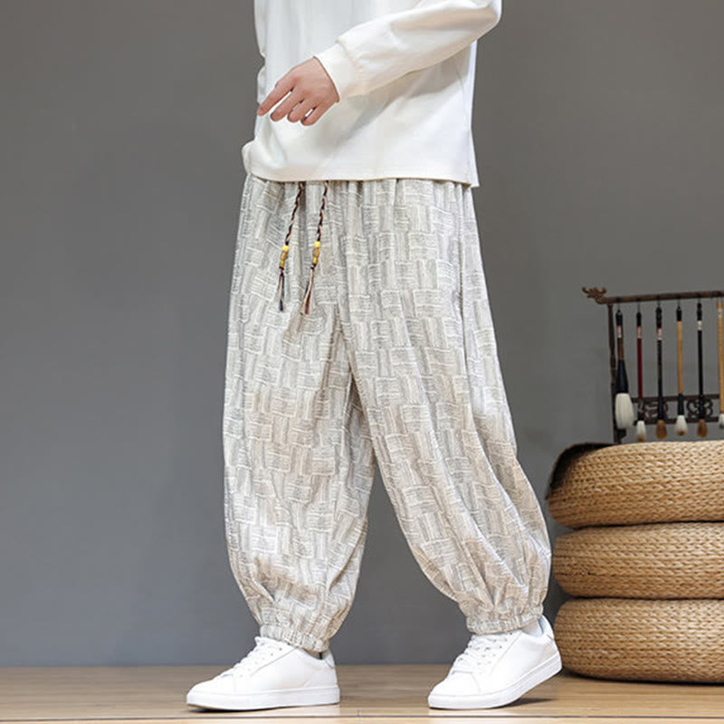 Buddha Stones秋 ジャカード チェック柄 コットン コーデュロイ メンズ ハーレムパンツ ポケット付き - image 14