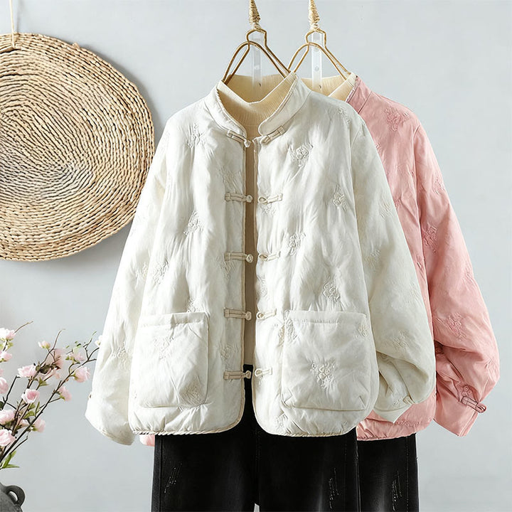 Buddha Stones花柄フロッグボタンスタンドカラー レディース 長袖 コットン 厚手ジャケット ポケット付き - image 4