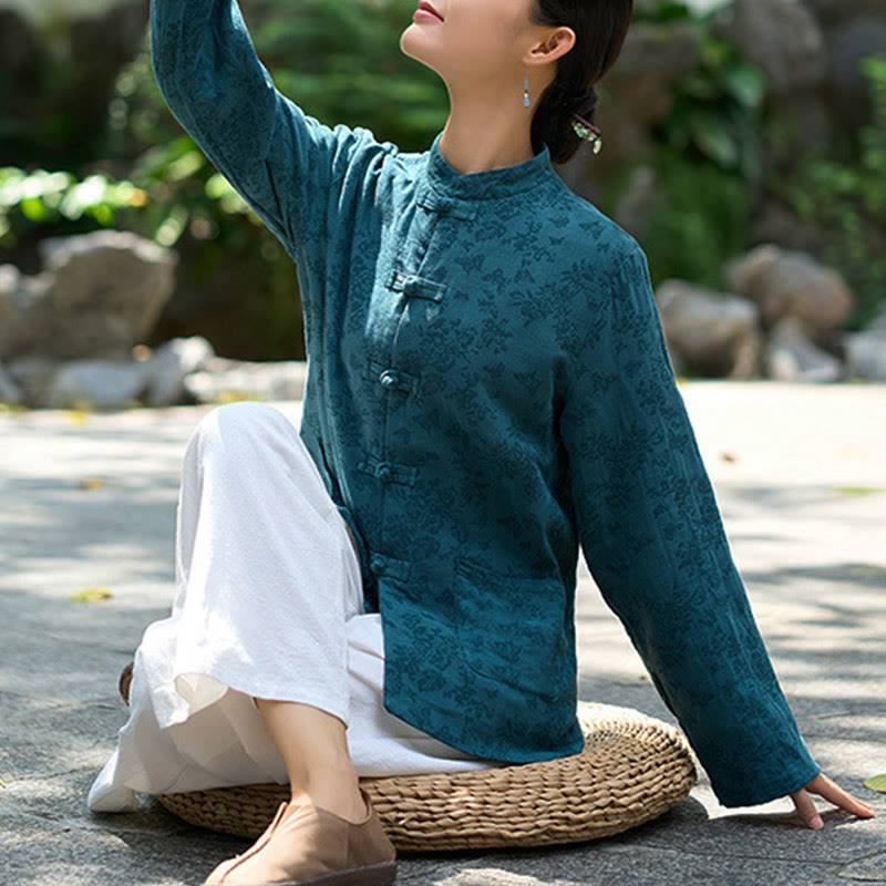 Buddha Stonesフロッグボタン 長袖 コットン ジャカード レディース シャツ パンツ ポケット付き - image 3