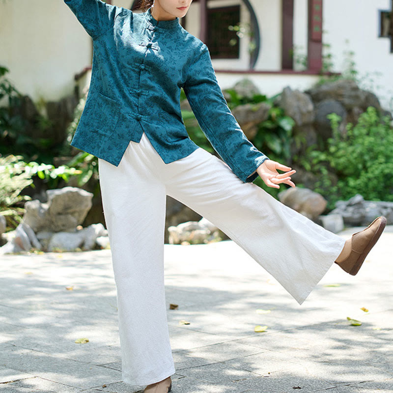 Buddha Stonesフロッグボタン 長袖 コットン ジャカード レディース シャツ パンツ ポケット付き - image 7