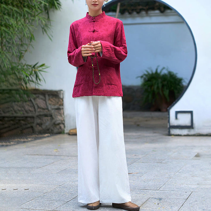 Buddha Stonesフロッグボタン 長袖 コットン ジャカード レディース シャツ パンツ ポケット付き - image 16