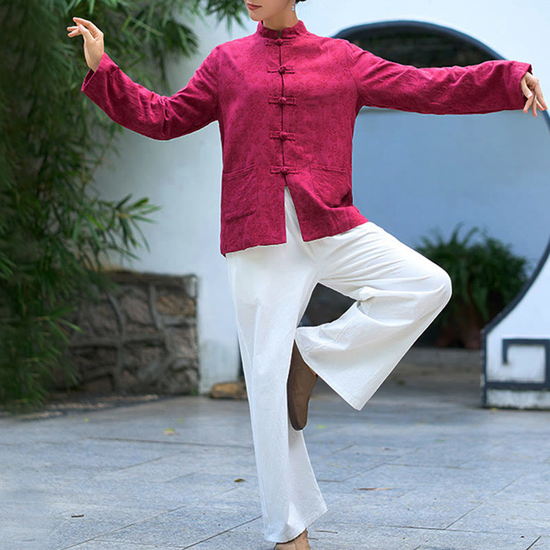 Buddha Stonesフロッグボタン 長袖 コットン ジャカード レディース シャツ パンツ ポケット付き - image 20