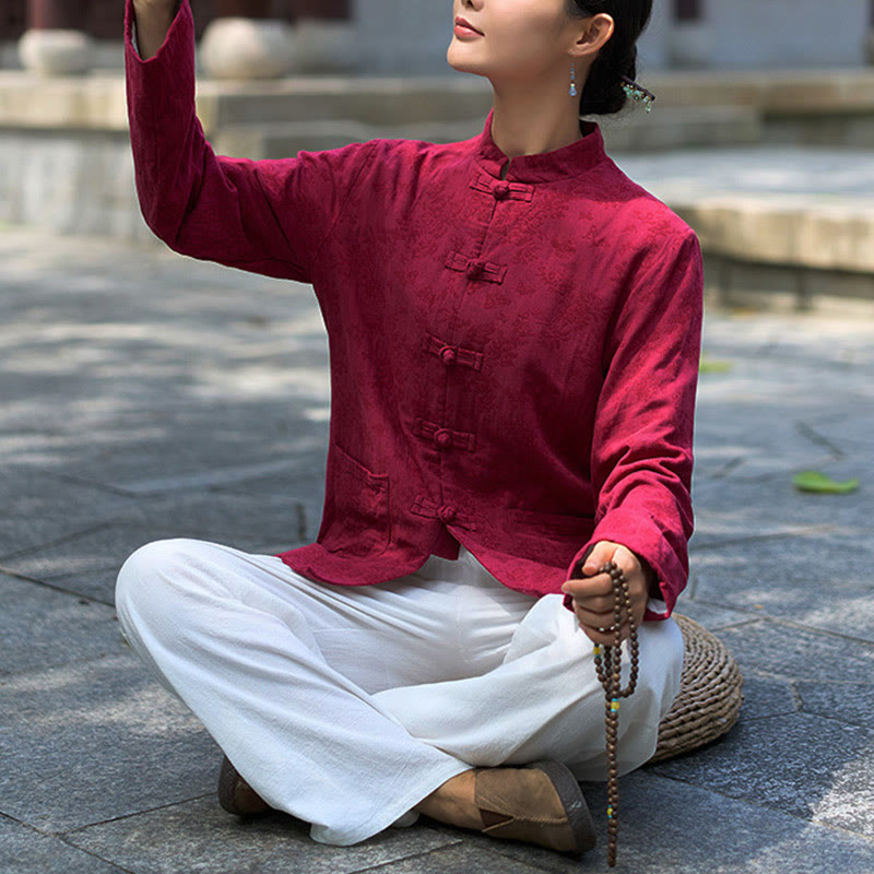 Buddha Stonesフロッグボタン 長袖 コットン ジャカード レディース シャツ パンツ ポケット付き - image 18