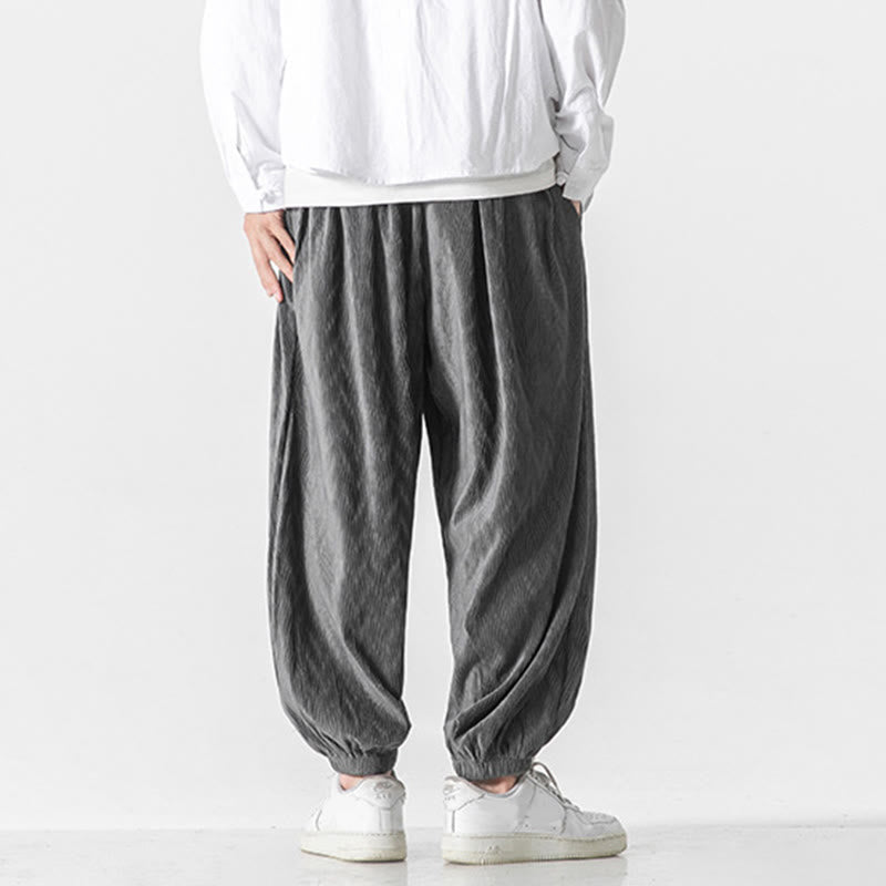 Buddha Stones無地 ドローストリング 伸縮性袖口デザイン メンズ コットンパンツ ポケット付き - image 13