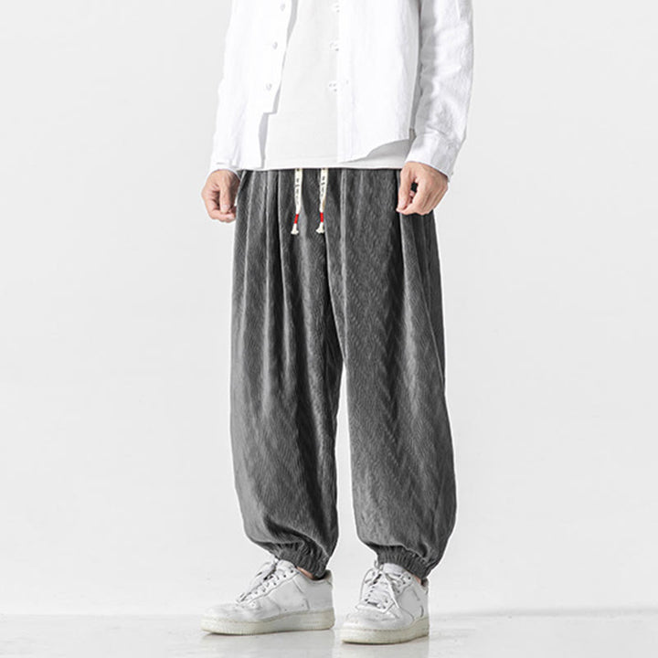 Buddha Stones無地 ドローストリング 伸縮性袖口デザイン メンズ コットンパンツ ポケット付き - image 8