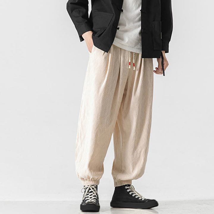 Buddha Stones無地 ドローストリング 伸縮性袖口デザイン メンズ コットンパンツ ポケット付き - image 24