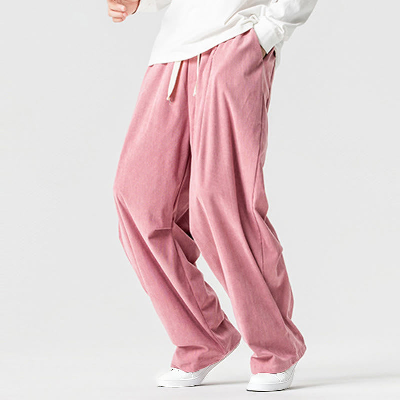 Buddha Stones冬用ドローストリングコーデュロイコットンメンズワイドレッグパンツ（ポケット付き） - image 12