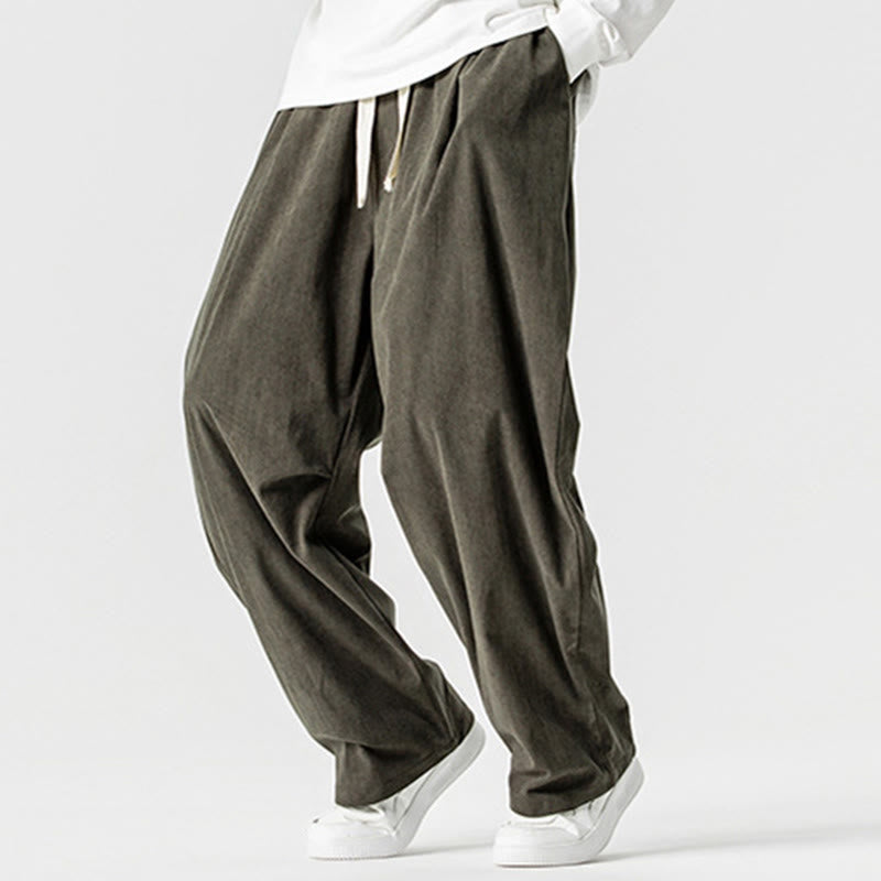 Buddha Stones冬用ドローストリングコーデュロイコットンメンズワイドレッグパンツ（ポケット付き） - image 28
