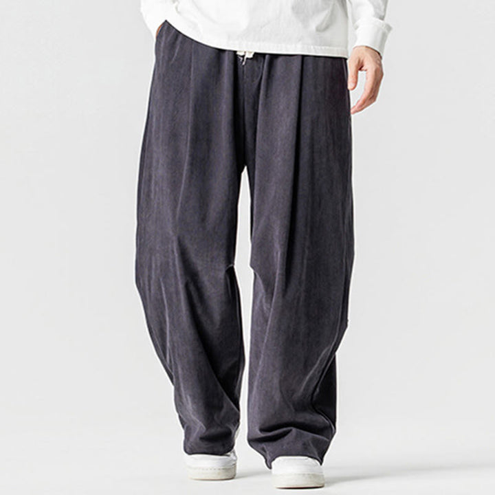 Buddha Stones冬用ドローストリングコーデュロイコットンメンズワイドレッグパンツ（ポケット付き） - image 21