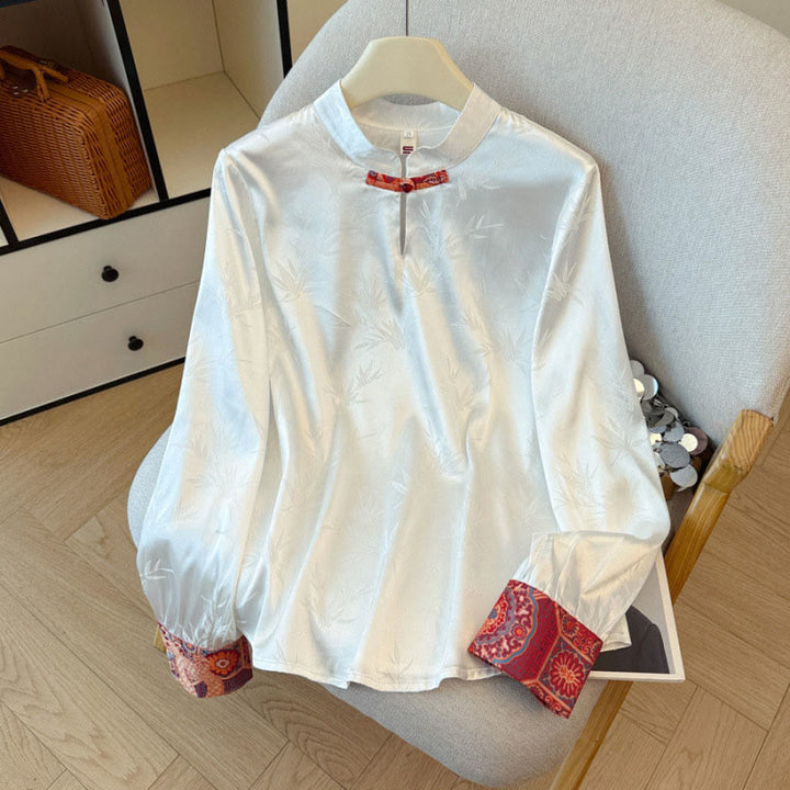 Buddha Stonesカエルボタン 龍の花 竹 ジャカードデザイン レディース ベスト ウエストコート シャツ - 白いシャツ - US8-10，UK/AU12-14，EU40-42 (2XL) - image 8