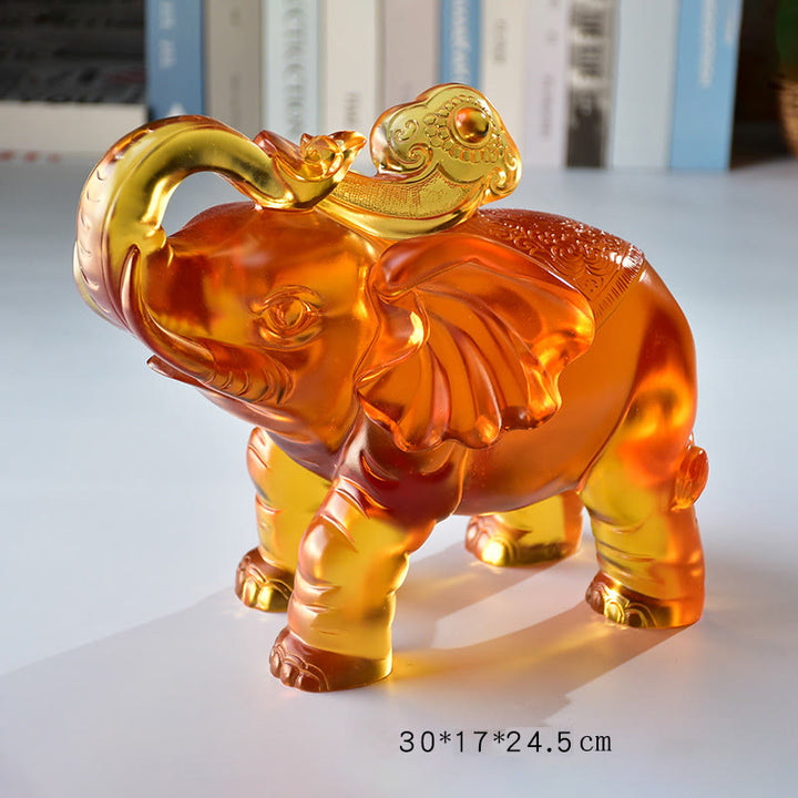 Buddha Stonesイエロー リュウリ クリスタル 象の鼻 上下デザイン 強さ 家の装飾 - 特大ゾウ（鼻を上にして）30×17×24.5 cm - image 16