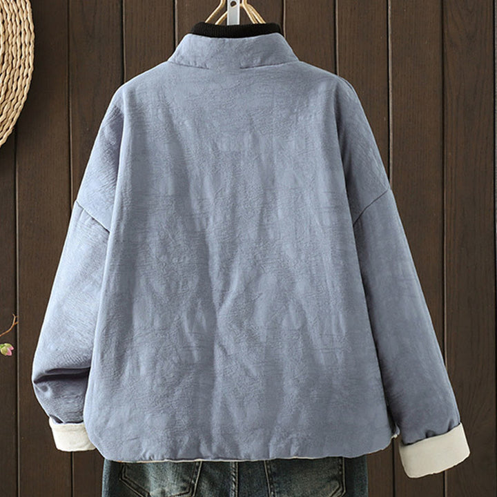 Buddha Stonesカエルボタン 無地 柄 レディース 長袖 コットン 厚手 ジャケット 花柄 カフス付き - image 1