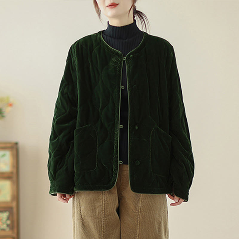 Buddha Stonesダイヤモンド柄ショートスタイルレディース長袖厚手ジャケットポケット付き - image 1