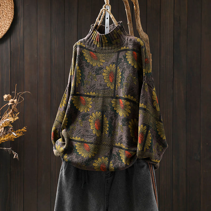 Buddha Stonesひまわり柄 モックネック 長袖 レディース コットンセーター - マルーン - US4-8/10、 UK/AU8-12/14、 EU36-40/42 (F) - image 17