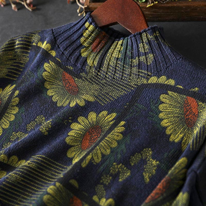 Buddha Stonesひまわり柄 モックネック 長袖 レディース コットンセーター - image 7