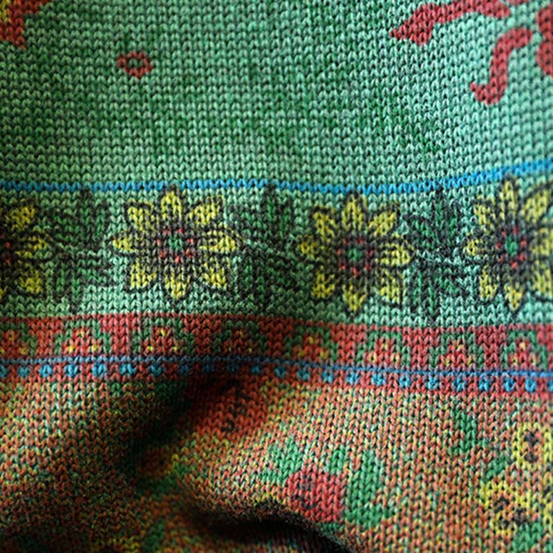 Buddha Stones冬 カラーブロック フラワー柄 モックネック 長袖 レディース コットンセーター - image 7