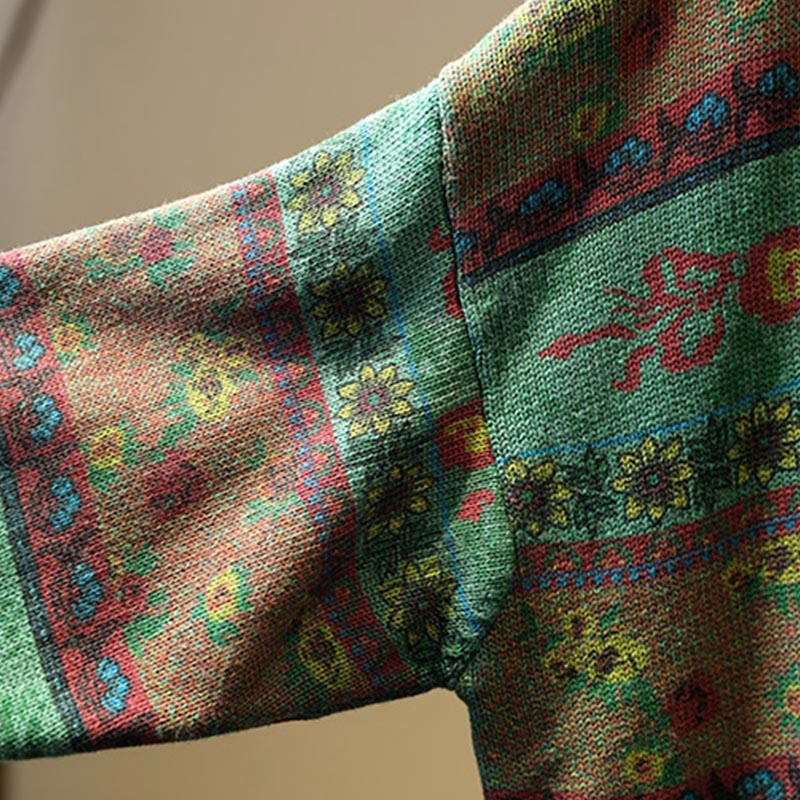 Buddha Stones冬 カラーブロック フラワー柄 モックネック 長袖 レディース コットンセーター - image 8