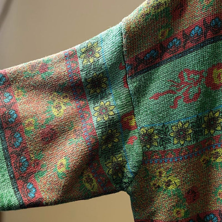 Buddha Stones冬 カラーブロック フラワー柄 モックネック 長袖 レディース コットンセーター - image 8