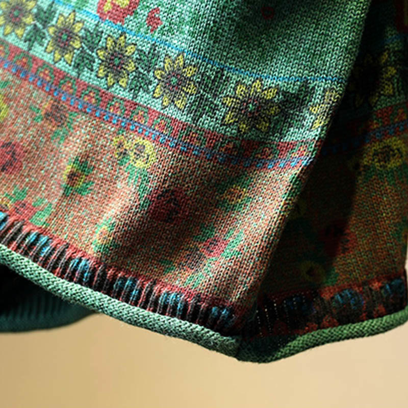 Buddha Stones冬 カラーブロック フラワー柄 モックネック 長袖 レディース コットンセーター - image 10