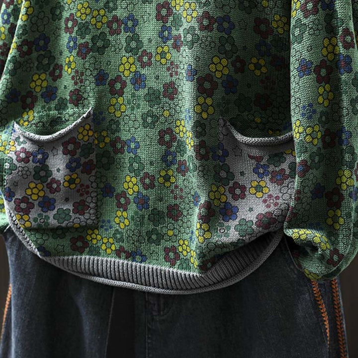 Buddha Stonesカラフルフラワー柄 レディース コットン 長袖 セーター ポケット付き - image 7