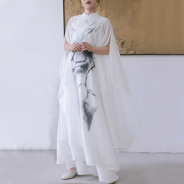 Buddha Stonesホワイトインクプリントデザイン 半袖 レディース 瞑想 ミディドレス パンツ 禅服 - image 6