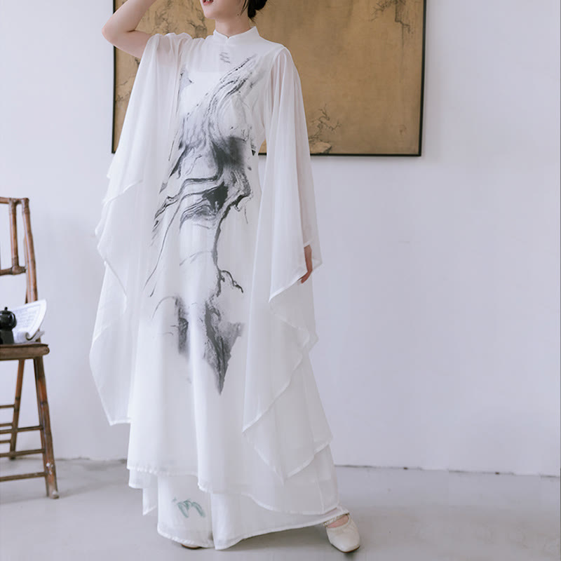 Buddha Stonesホワイトインクプリントデザイン 半袖 レディース 瞑想 ミディドレス パンツ 禅服 - image 8