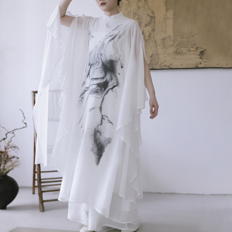 Buddha Stonesホワイトインクプリントデザイン 半袖 レディース 瞑想 ミディドレス パンツ 禅服 - image 9