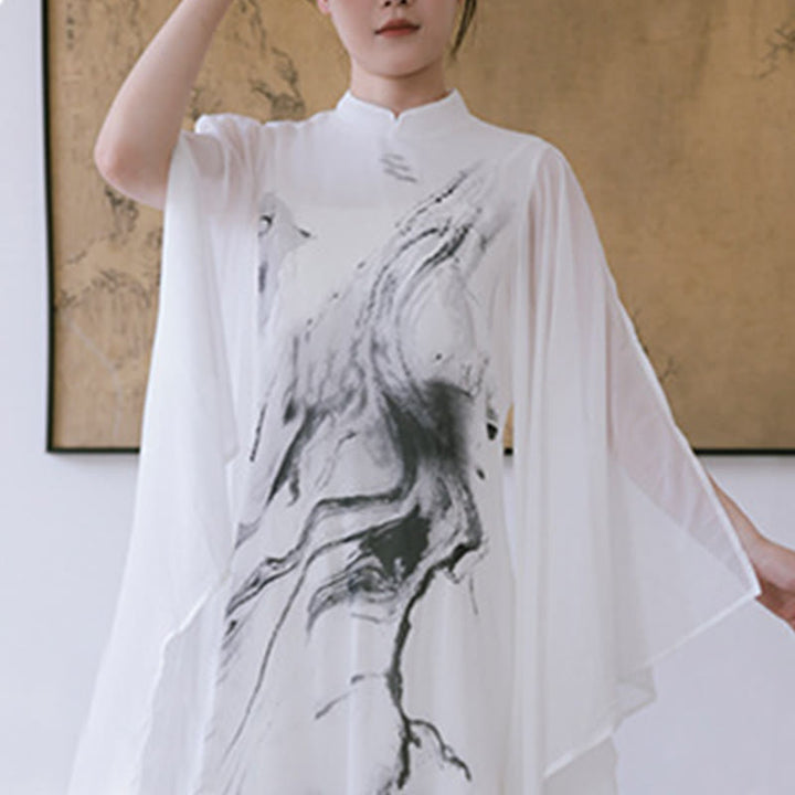 Buddha Stonesホワイトインクプリントデザイン 半袖 レディース 瞑想 ミディドレス パンツ 禅服 - image 11