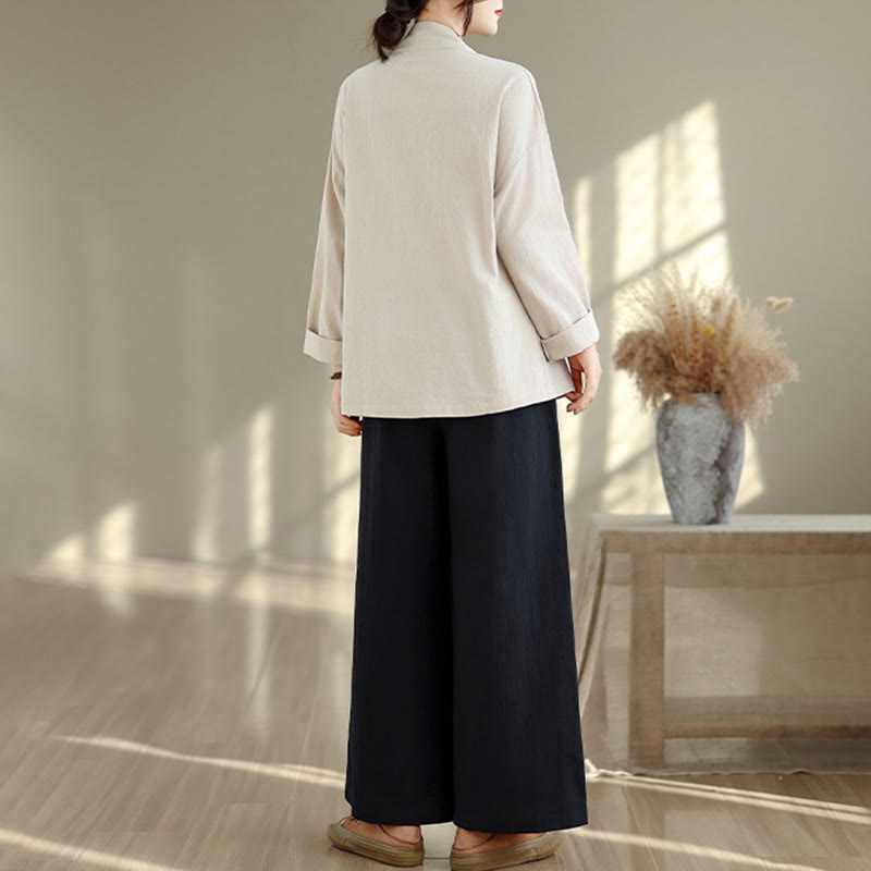Buddha Stones 2点 Vネック 長袖シャツ ワイドレッグパンツ 禅瞑想 レディース セット - image 2