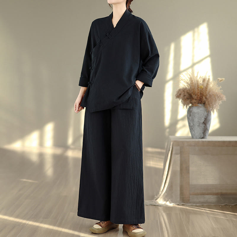 Buddha Stones 2点 Vネック 長袖シャツ ワイドレッグパンツ 禅瞑想 レディース セット - image 16