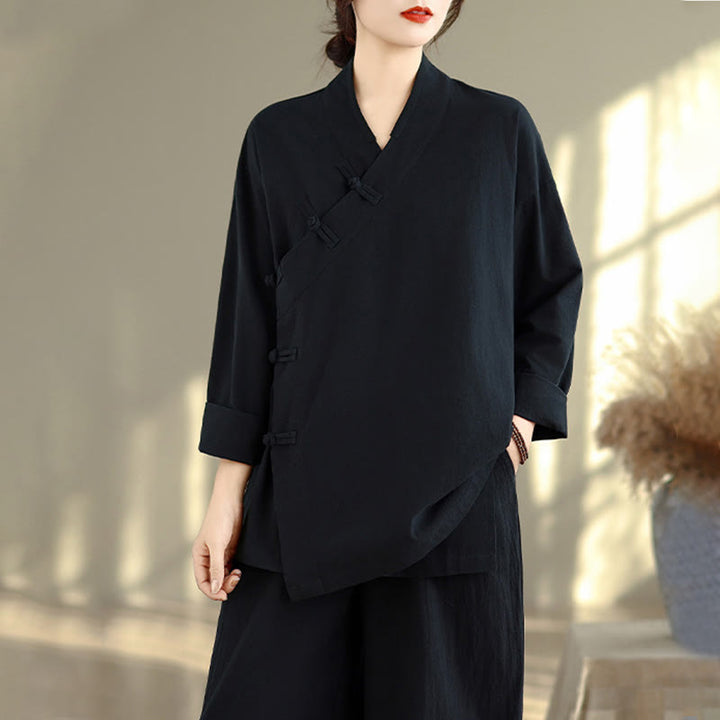 Buddha Stones 2点 Vネック 長袖シャツ ワイドレッグパンツ 禅瞑想 レディース セット - image 18