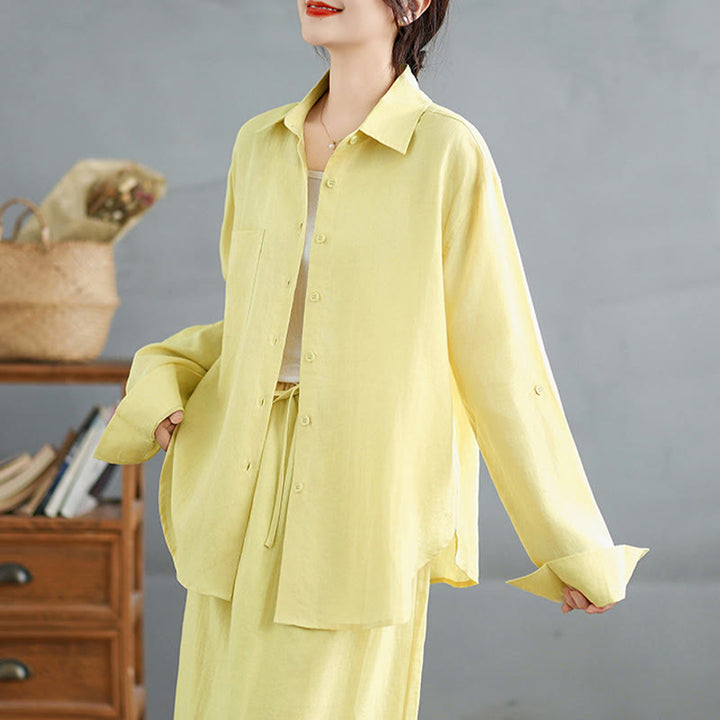 Buddha Stones 2点セット 無地 長袖 ボタンシャツ 7-8丈スカート コットン セット ポケット付き  - image 19