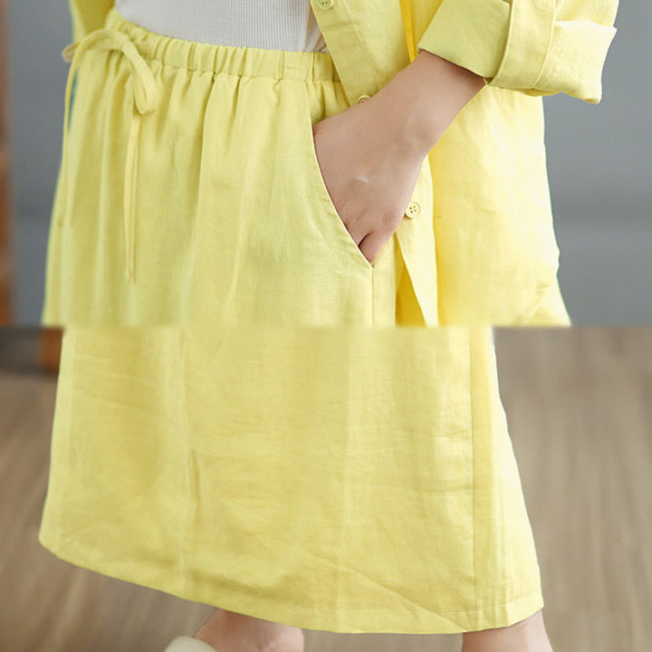 Buddha Stones 2点セット 無地 長袖 ボタンシャツ 7-8丈スカート コットン セット ポケット付き  - image 25