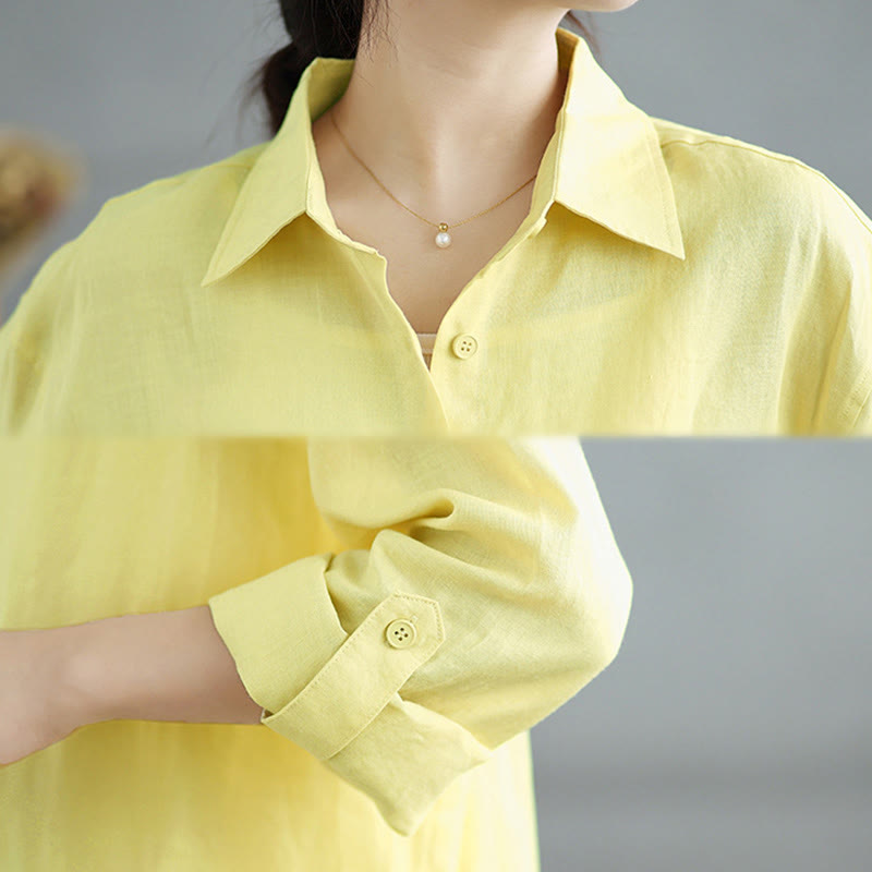 Buddha Stones 2点セット 無地 長袖 ボタンシャツ 7-8丈スカート コットン セット ポケット付き  - image 23