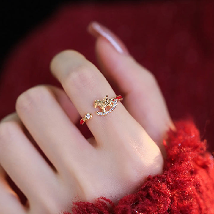 Buddha Stonesオープニング銅製金運馬年赤紐の指輪 - image 3