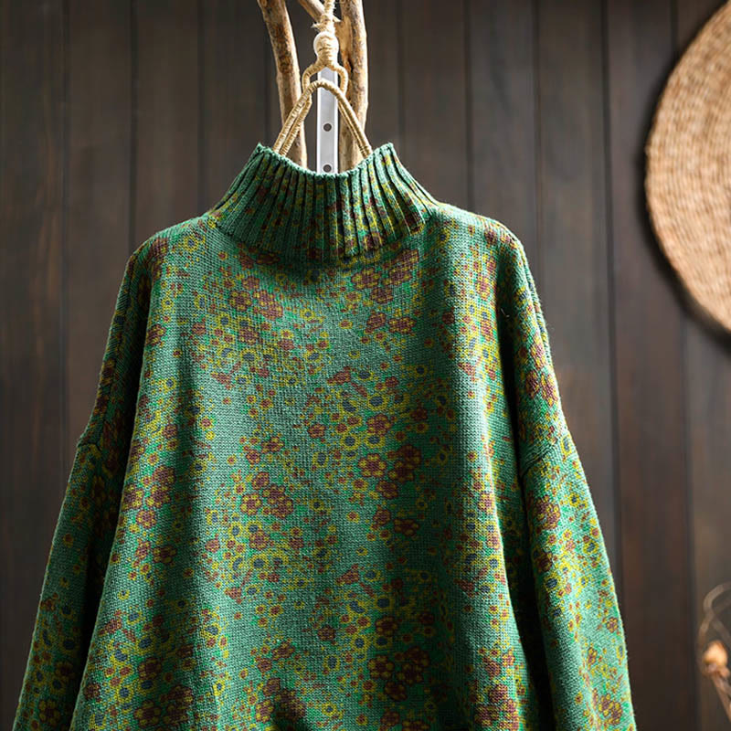 Buddha Stonesレディース ニット フローラル コットン リブヘム 長袖 モックネック セーター - image 13