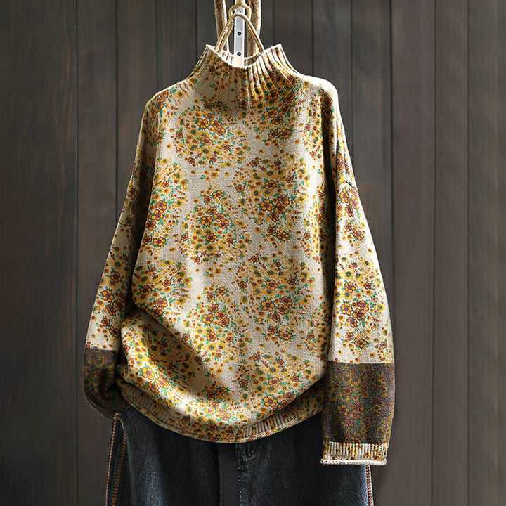 Buddha Stonesレディース ニット フローラル コットン リブヘム 長袖 モックネック セーター - パパイヤホイップ - US4-6、 UK/AU8-10、 EU36-38 (F) - image 0