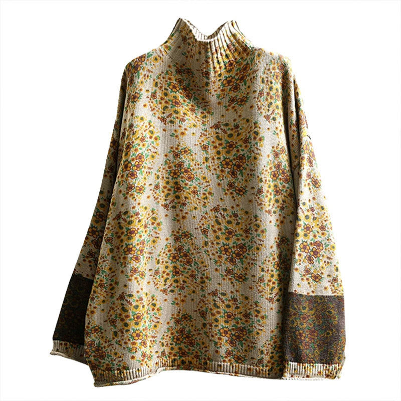 Buddha Stonesレディース ニット フローラル コットン リブヘム 長袖 モックネック セーター - image 11