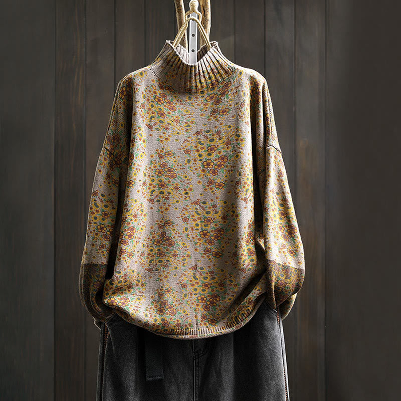 Buddha Stonesレディース ニット フローラル コットン リブヘム 長袖 モックネック セーター - タン - US4-6、 UK/AU8-10、 EU36-38 (F) - image 16