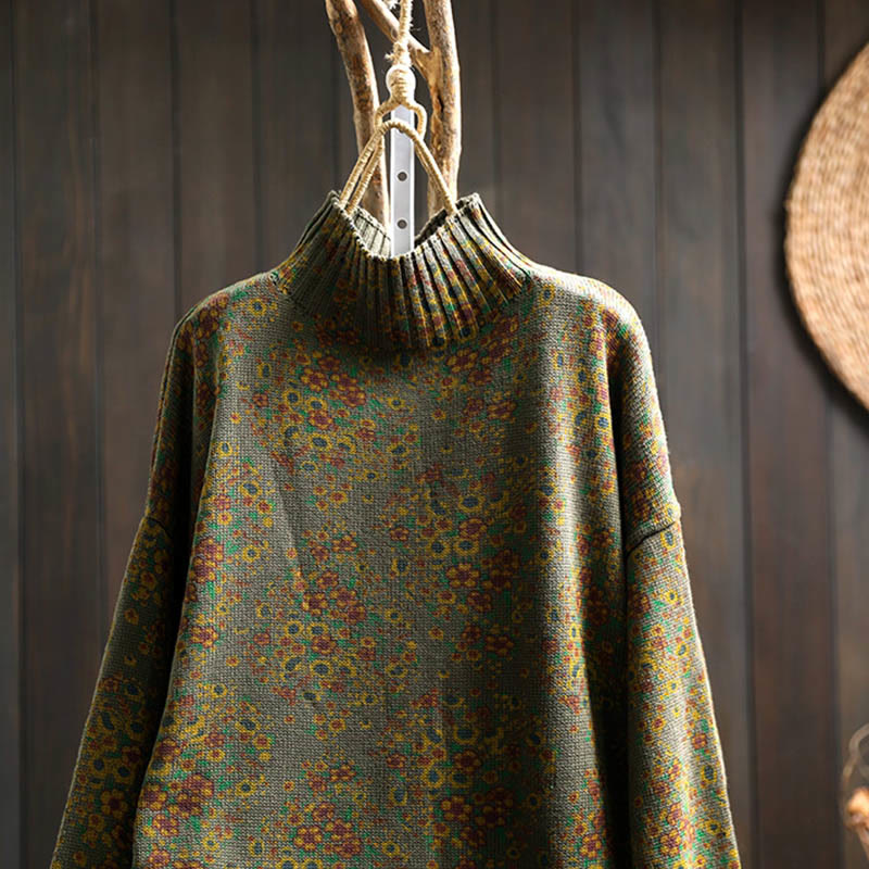 Buddha Stonesレディース ニット フローラル コットン リブヘム 長袖 モックネック セーター - image 21