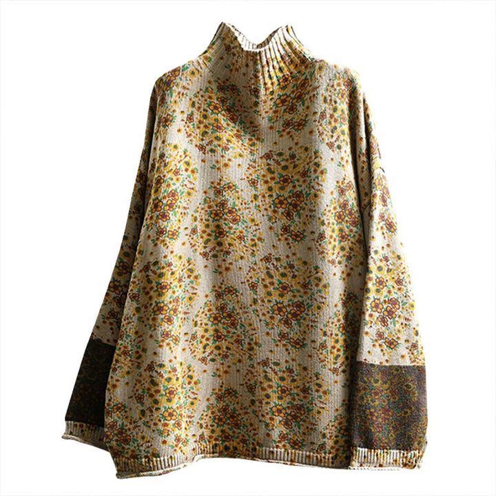 Buddha Stonesレディース ニット フローラル コットン リブヘム 長袖 モックネック セーター - image 11