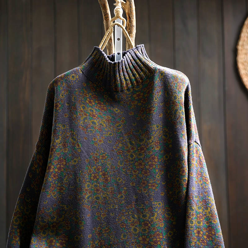 Buddha Stonesレディース ニット フローラル コットン リブヘム 長袖 モックネック セーター - image 19