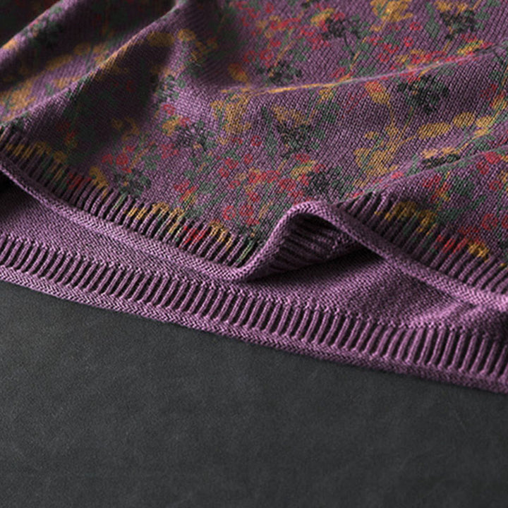 Buddha Stonesニット植物柄長袖モックネックレディースコットンセーター - image 14