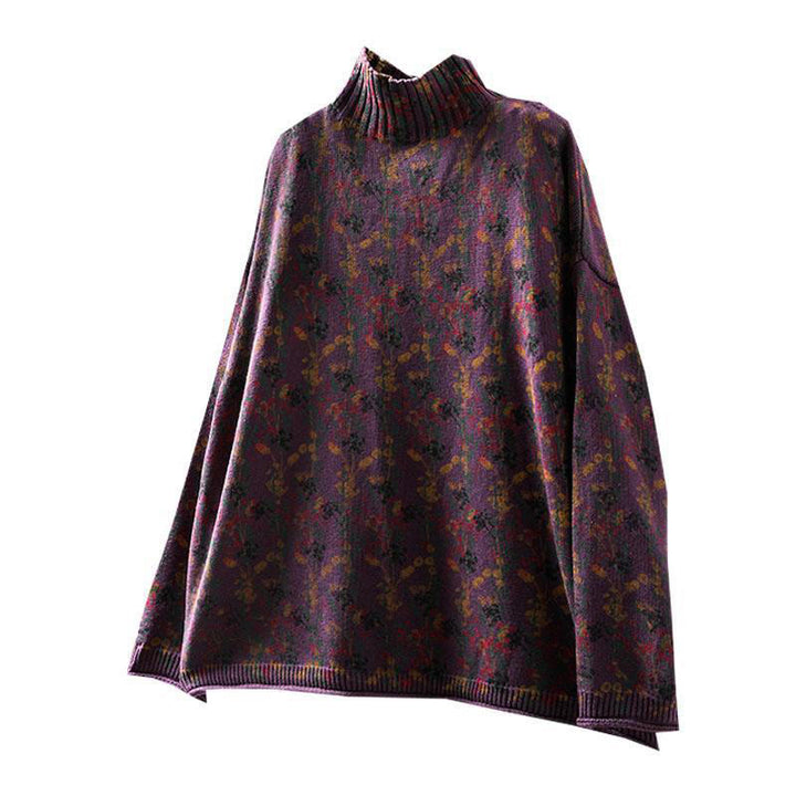 Buddha Stonesニット植物柄長袖モックネックレディースコットンセーター - image 17