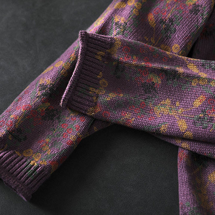 Buddha Stonesニット植物柄長袖モックネックレディースコットンセーター - image 13