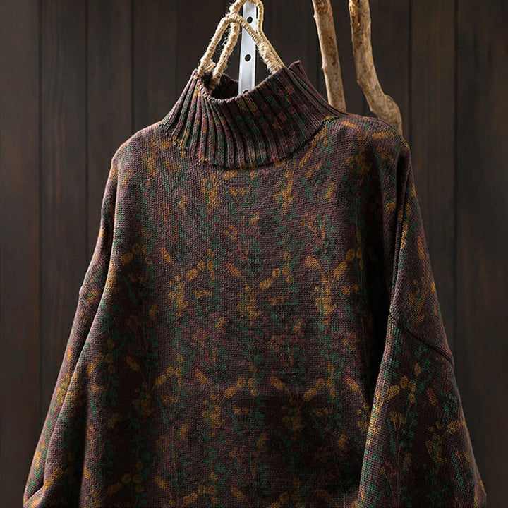 Buddha Stonesニット植物柄長袖モックネックレディースコットンセーター - image 23