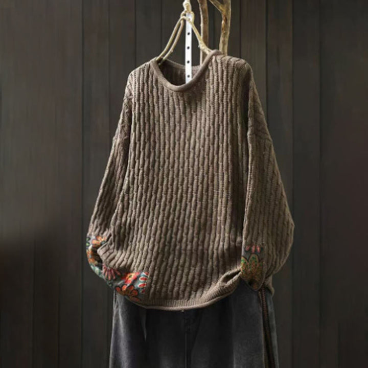 Buddha Stones冬用パッチワークデザイン 長袖 クルーネック レディース コットンセーター - タン - US4-12、 UK/AU8-16、 EU36-44 (F) - image 12