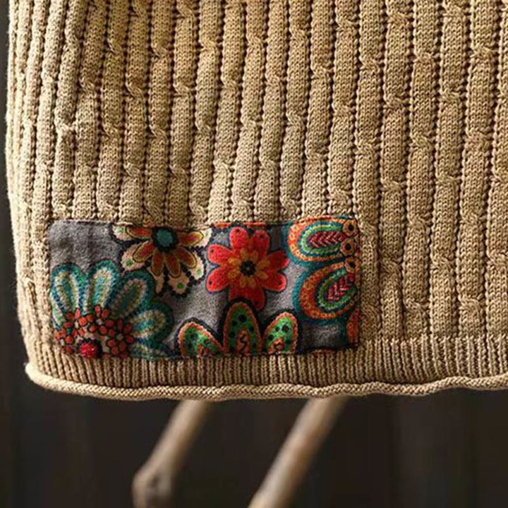 Buddha Stones冬用パッチワークデザイン 長袖 クルーネック レディース コットンセーター - image 8